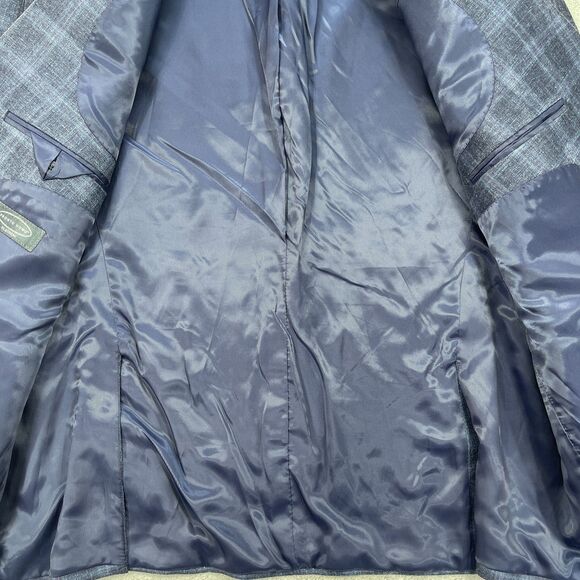 Pronto Uomo Platinum Blazer Jacket Mens 52R Blue Plaid Wool Single Breasted - Picture 7 of 16